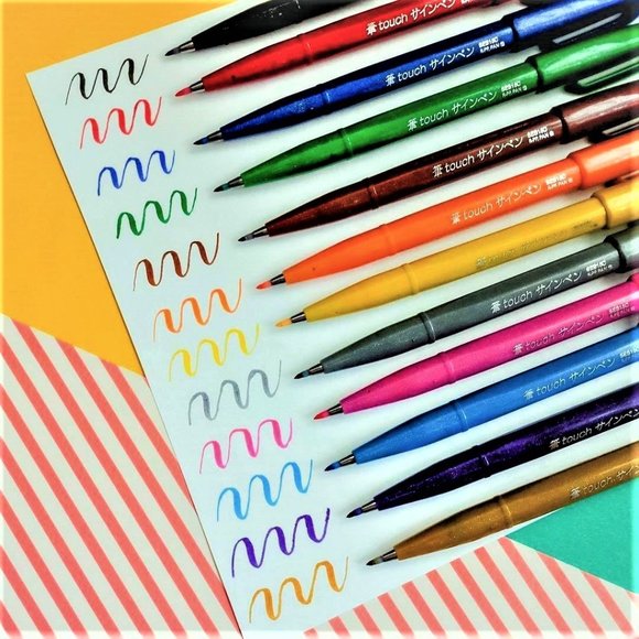 Pentel Fude Touch Art Sign Pen, Flexible Brush Tip Marker, PINK - Set of 3 Pens - Picture 7 of 7